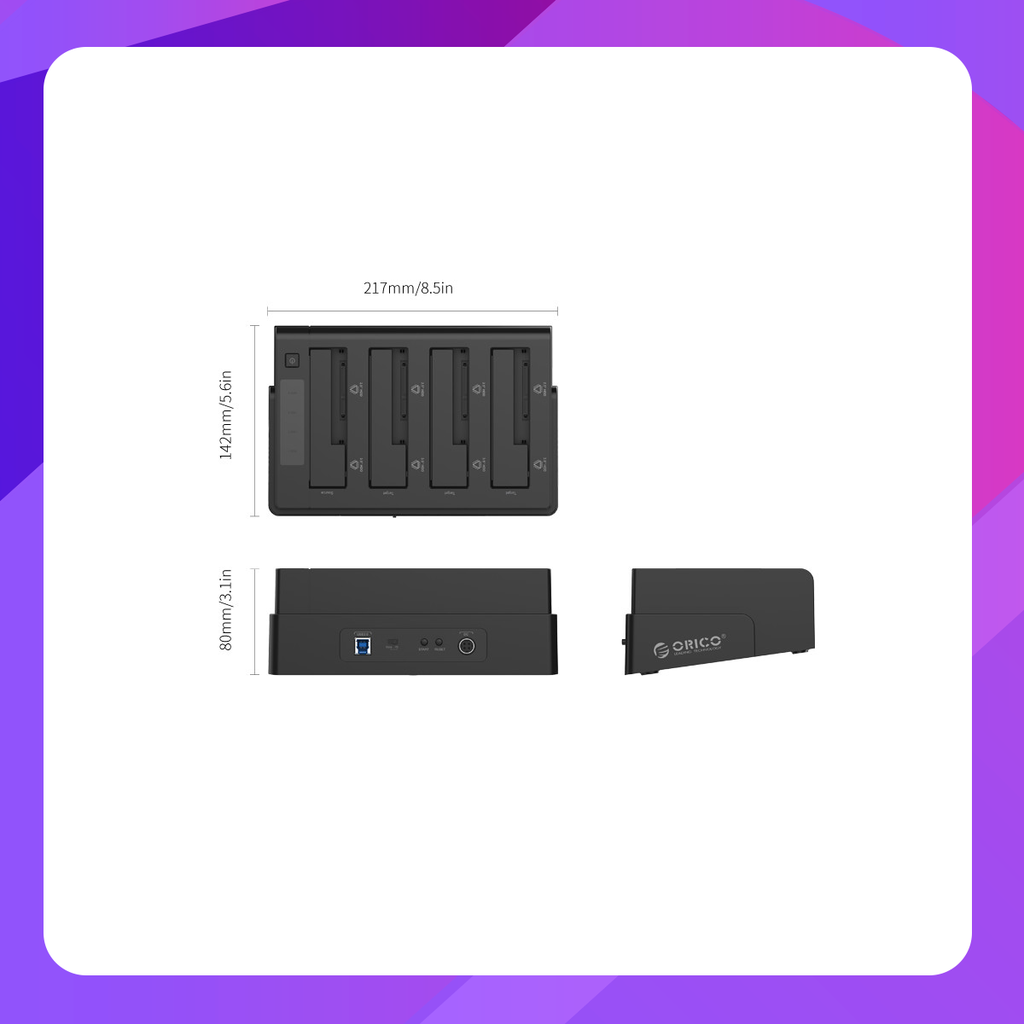 ORICO 2.5 / 3.5 inch 4 Bay USB3.0 1 to 3 Clone Hard Drive Dock (ORICO-6648US3-C-V1-EU-BK-BP)