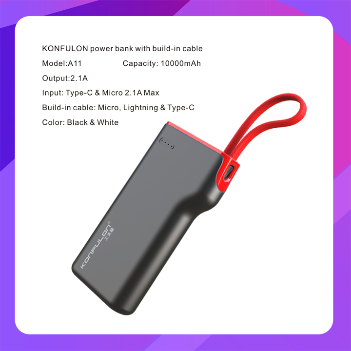 Konfulon A-11 (10000mAh Built-in Cable Power Bank)