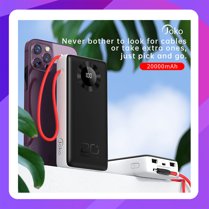 Konfulon J-08 (20000mAh Fast Charging 15W Built-in Cable Power Bank)