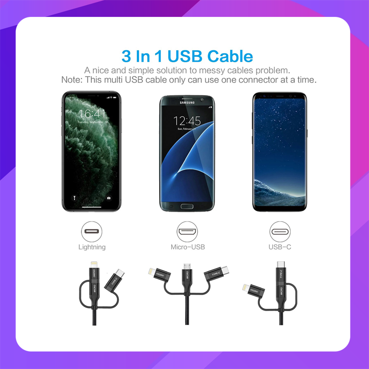Choetech 3-in-1 USB-A to Type-C/Micro/Lightning Nylon Cable IP0030 (1.2m) Black