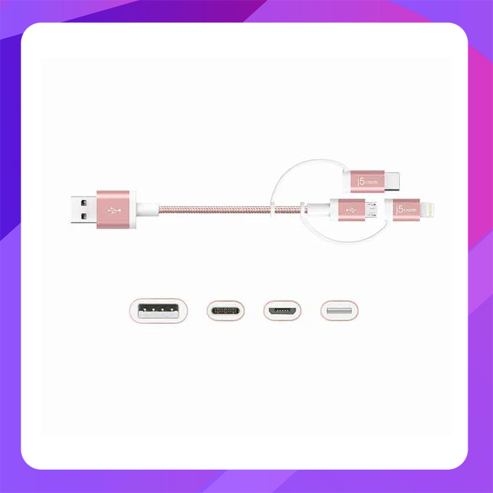 J5 Create 3-in-1 Charging Sync Cable..Lightning+Type-C+Micro-B (Cable Length 3.3Ft)