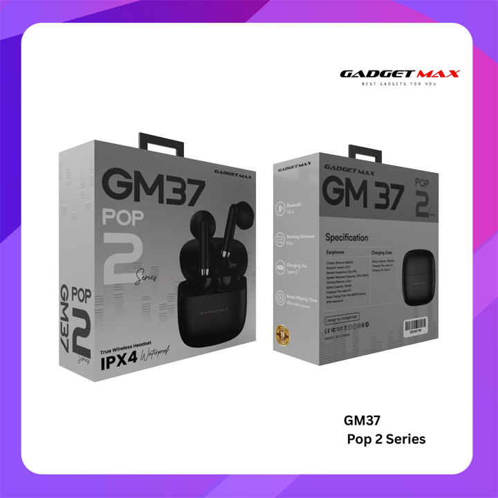 GADGET MAX -GM37 Pop 2 Wireless Bluetooth Earbuds -Black