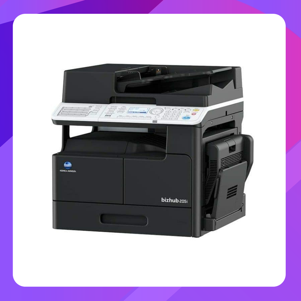 Konica Minolta Bizhub 205i + AD509 + DF633 + Copier Desk B&W Multifunction Copier