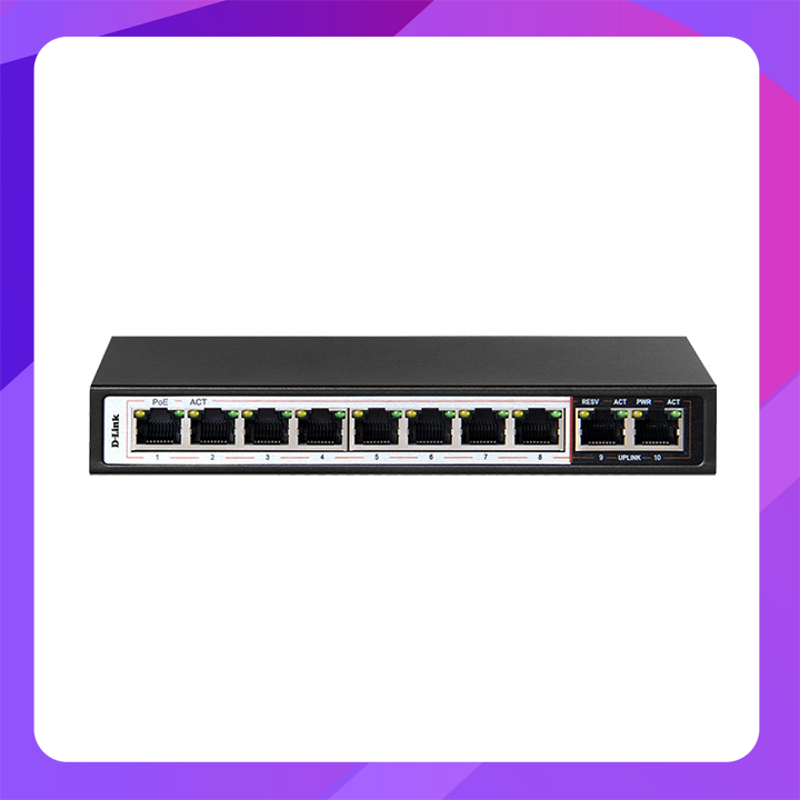 Dlink 10-Port Fast Ethernet PoE with 8 PoE Ports and 2 Uplink Ports