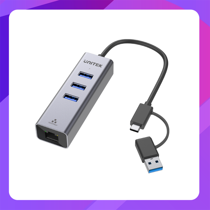Unitek 4 in1 multi-port hub expand a single USB-C port to 1 gigabit Ethernet LAN Network  Adapter