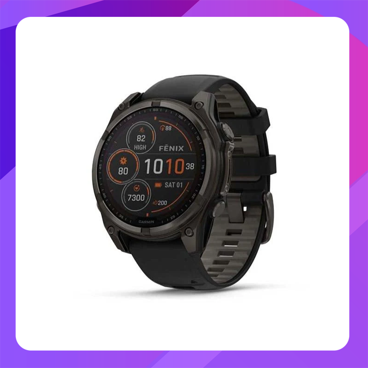 Garmin fēnix® 8 – 47 mm, Solar Sapphire, Carbon Gray DLC Titanium with Black/Pebble Gray Silicone Band