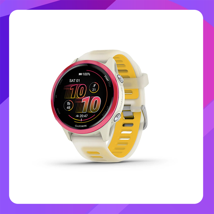 Forerunner® 570 - 42MM, Raspberry Aluminum with Translucent Bone/Mango Band