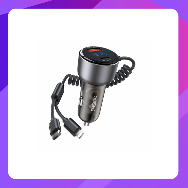 Yesido 60W Fast Charging Car Charger(Built-in TC & Lightning Cable) Y8 