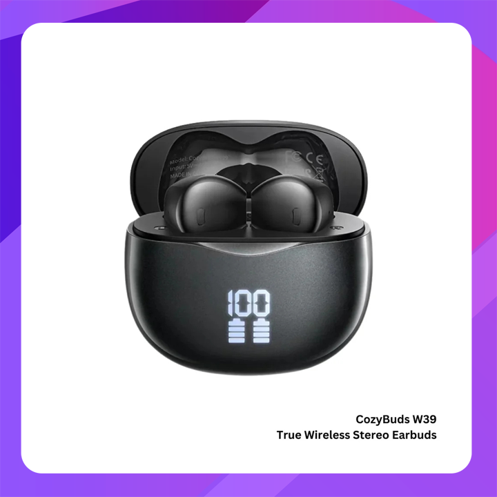 REMAX CozyBuds W39 V5.4 Digital Display Bluetooth Wireless Earbuds-Black