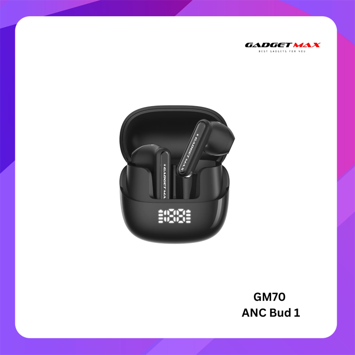 GADGET MAX -GM70 ANC BUDI Active Noise Cancellation Bluetooth Wireless Earbuds- Black