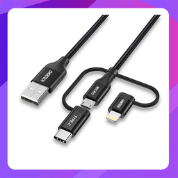 [550600235] Choetech 3-in-1 USB-A to Type-C/Micro/Lightning Nylon Cable IP0030 (1.2m) Black